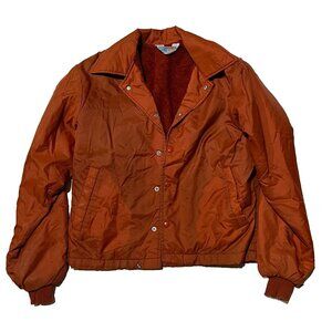 Vintage Put On Shop Sears Men Rust Orange Long Sleeve Button Up Jacket M 38-40
